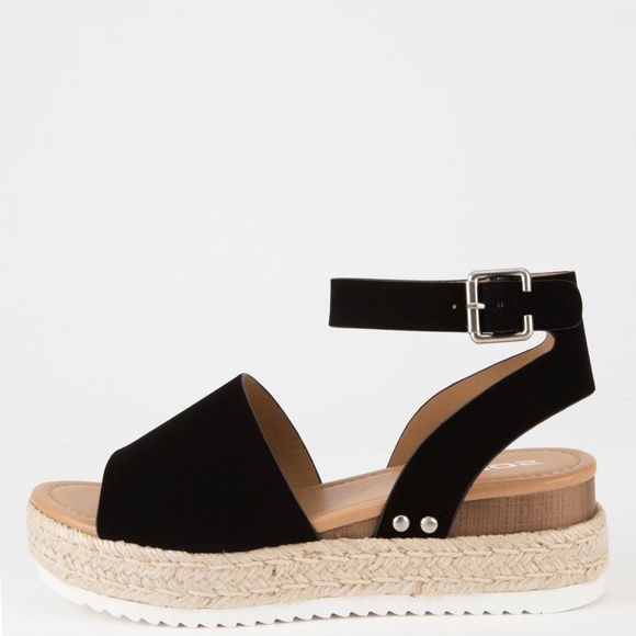 New Black Peep Open Toe Ankle Strap Espadrille Raffia Sandal Wedge Platform Heel - Picture 4 of 7
